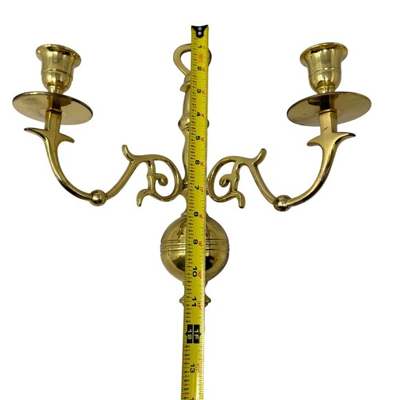 Vintage Brass Double Arm Wall Candle Holder MCM Hollywood Regency Decor 12 Inch - Picture 14 of 16